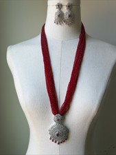 Indian Bollywood Silver Plated Ethnic AD CZ Jewelry Earrings Necklace Bridal Set