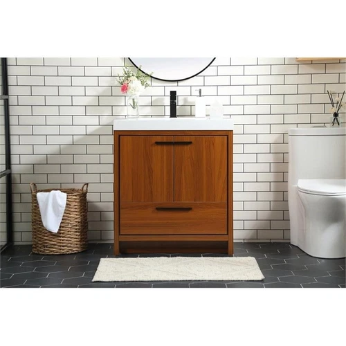 Elegant Decor Wyatt 30" Aluminum Alloy and MDF Single Bathroom Vanity in Teak - Picture 6 of 8