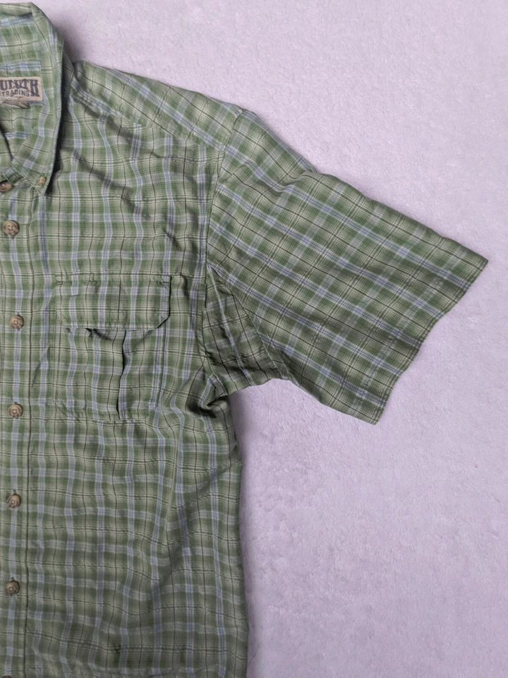 Duluth Mens M Green Blue White Poly Nylon Camp Button Down Shirt Short Sleeve - Image 2 of 4