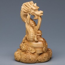 6.5x10cm 1x Holz Geschnitzt 3D Drachen Ornament Mini Heim Massivholz Auto Dekor