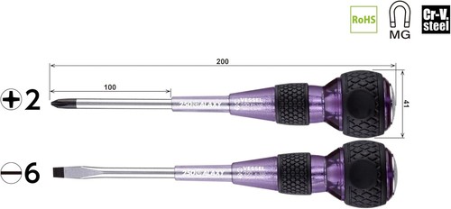 VESSEL Tang-Thru Screwdriver w/Ceramic Ball for Electric Work -6,+2 2024 Limited - Picture 16 of 35