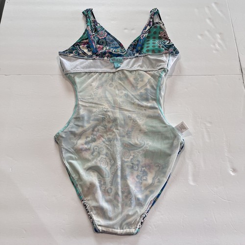 SPANX Assets by Sara Blakely Aqua Blue Pink Paisley One Piece Swimsuit MEDIUM - Picture 11 of 14