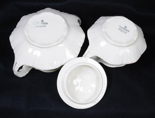 Vintage HOMER LAUGHLIN #F43N8 Ivory & Pink Leaf Fine China CREAM & SUGAR SET - Picture 4 of 6