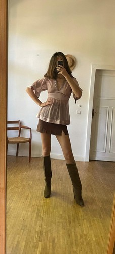 Dusty pink sheer woman blouse, Babydoll half sleeve sexy see through top, Beaded - Picture 3 of 10