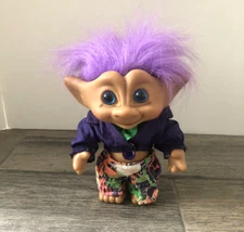 Vintage 90's Ace Novelty Purple Hair Jewel Belly 8" Troll with Original Outfit