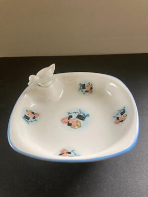 Vintage Italian Porcelain Baby Food Warming Dish Duck Cherub Bowl MCM