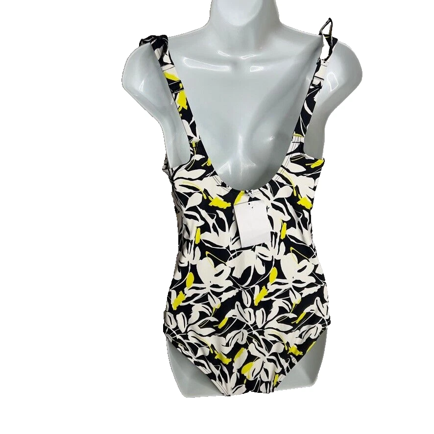 Dkny $80 Women's Ruffle Neck One-Piece Swimsuit Size M Black Multi - Image 3 of 4