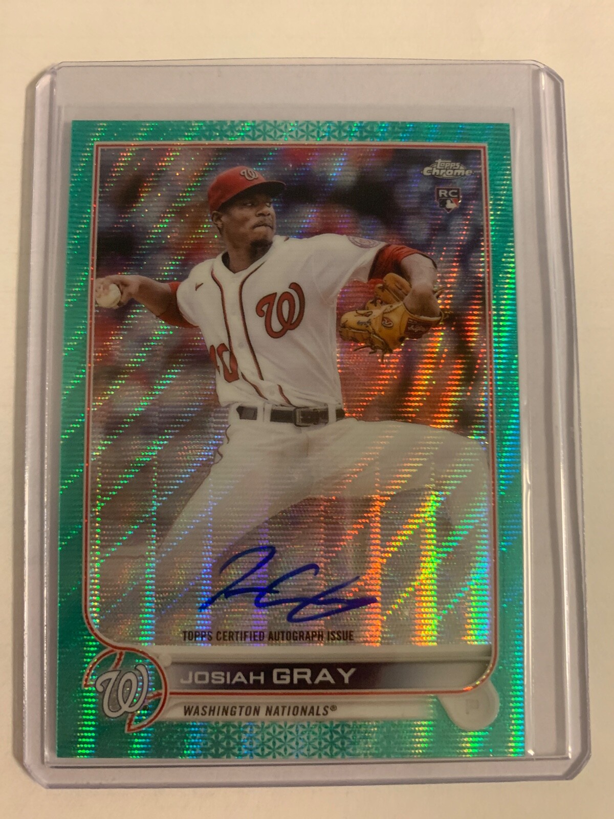 2022 Topps Chrome Josiah Gray Aqua Wave Refractor Auto RC RA-JG #D /199