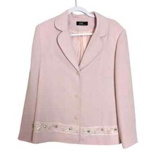Elle Light Powder Pink Floral Stitch Hem Bedazzled Blazer Jacket Size 10