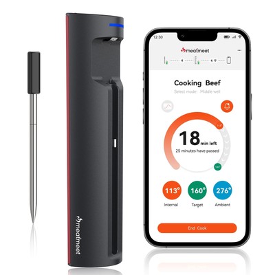 Meatmeet Pro Smart WiFi Wireless Meat Thermometer Unlimited Range Improved St...