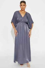 Fashion Nova-Arielle Satin Maxi Dress - Charcoal-Size Large