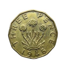 1946 GREAT BRITAIN THREE PENCE KM#849 EXTREMELY RARE- KEY DATE COIN.