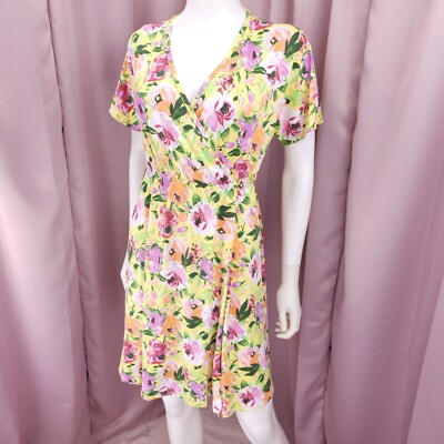 Agnes & Dora Women's Floral V-Neck Short Sleeve Belted A-Line Wrap Dress  Small | eBay