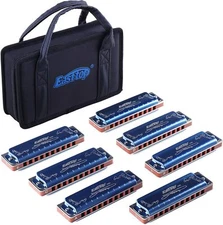 EASTTOP Harmonica Set of 7 Diatonic Mouth Organ Blue Diatonic Harmonica Set Gift