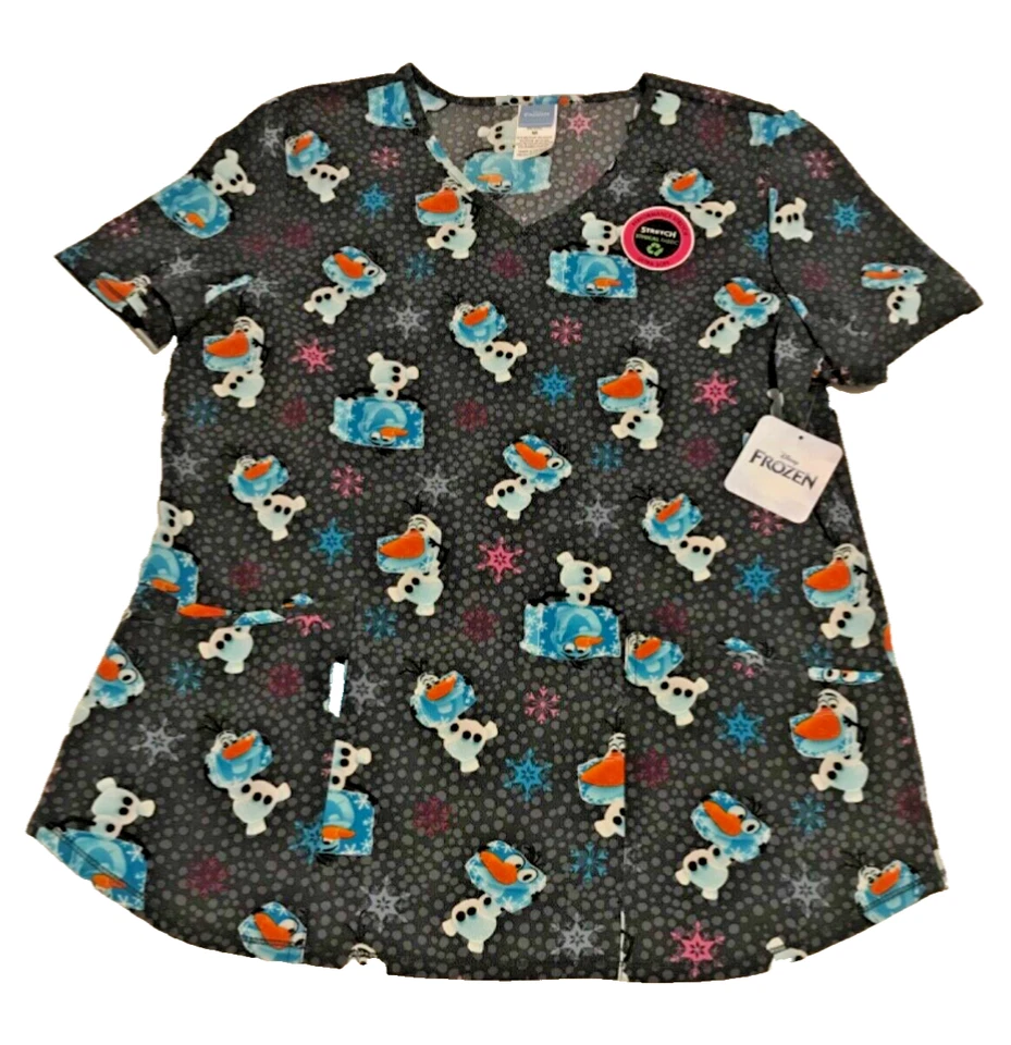 FROZEN’S OLAF BRAND NEW WOMENS SCRUB TOP SZ M ULTRA SOFT STRETCH V-NECK NWT - Image 2 of 4