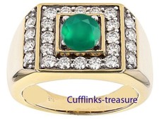 Natural Green Onyx  CZ Gemstones with 925 Sterling Silver Gold Plated Ring 616