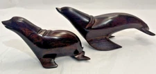 2 Ironwood Seals Hand Carved Figurine Sculptures Sea Lions Vintage 80s EUC Pair