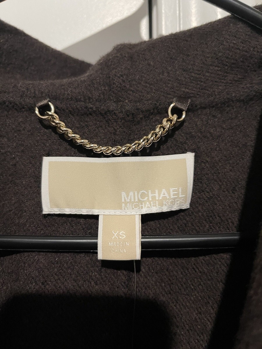 Michael Kors Wool Blend Logo Jacquard Wrap Coat-Chocolate