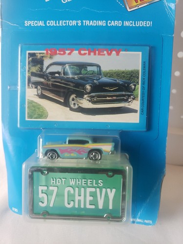 Hot Wheels Park N Plates MICRO TEAL 57 CHEVY w TRADING CARD 1989 New Rare - Picture 3 of 7