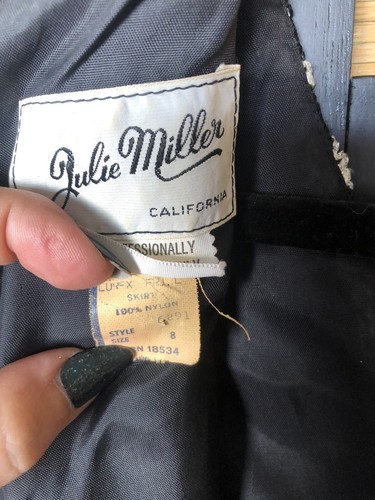 Vintage 70er Julie Miller schwarz langes Maxi Cocktailkleid silber Strick Boho MCM S/M - Bild 12 von 12