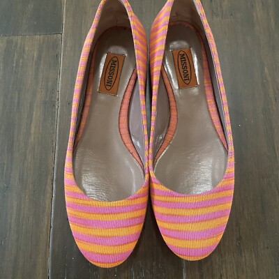 MISSONI Made In Italy Pink Orange Round Toe Ballet Flats Size 37