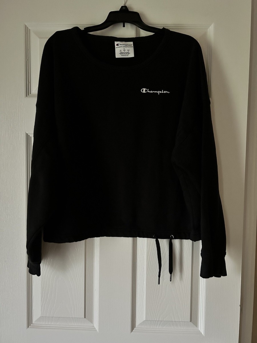 Champion Black Cropped Long-sleeve Sweatshirt w/Drawstring Size
