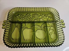 Vtg Indiana Glass Olive Green 5 Part Divided Relish Fruit Serving Dish Tray