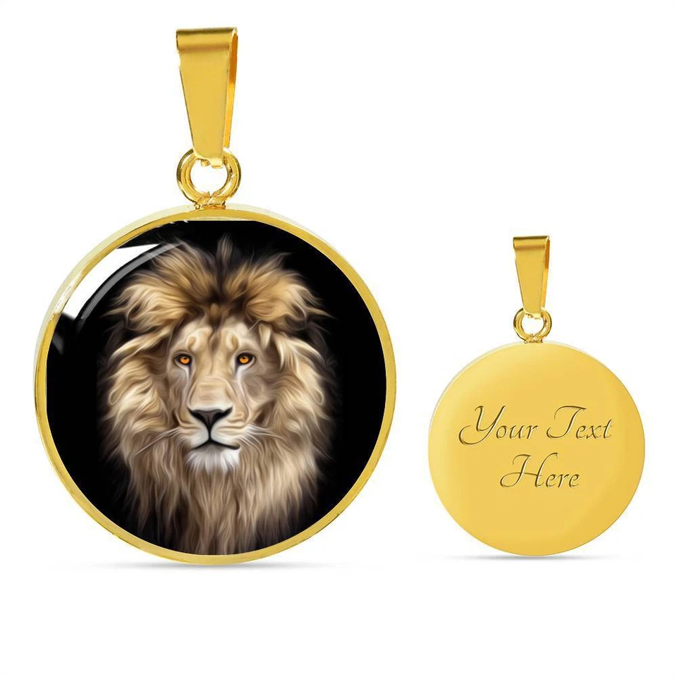 Collar Círculo de Lujo Popular Personalizado Cabeza de León Grabado (Personalizado) Regalo Foto 3 de 4