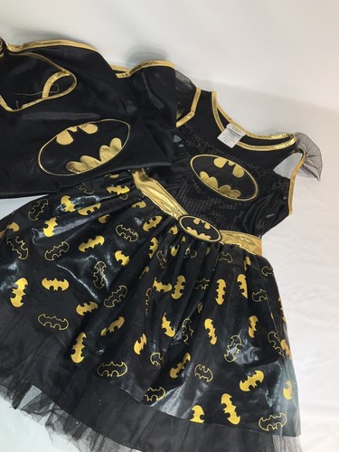 Batgirl Black & Gold Sequin Mesh Tutu Girls Dress Costume Cape Small