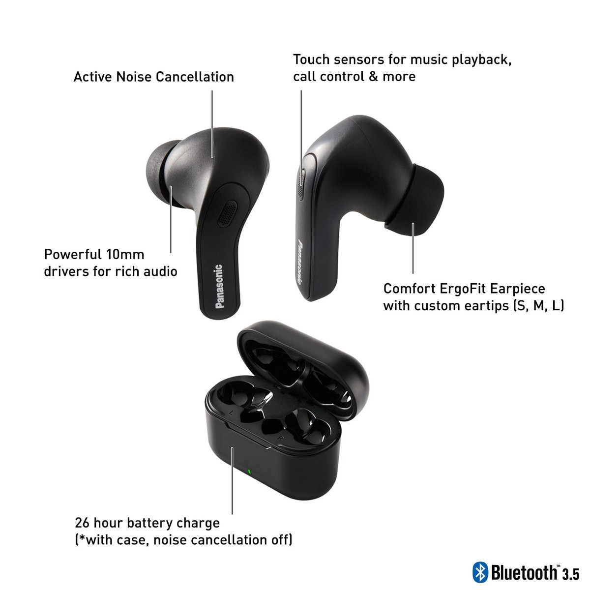 Panasonic ErgoFit RZ B310W Wireless Noise Cancelling Earbuds with