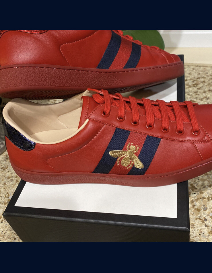 ♔︎ あー ♔︎ Gucci Ace Bee Embroidered Men's Sneakers Shoe Size 8.5
