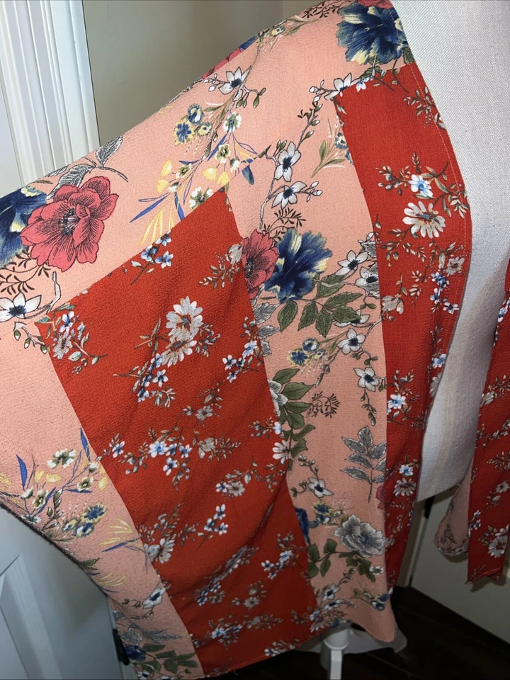 Umgee Embroidered Cardigan Womens S/M RUST FLORAL Lightweight Boho Oversized - Image 4 of 4