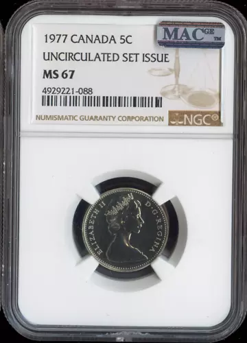 1977 Canada 5 Cents 5C NGC MS67 MAC  - Quality