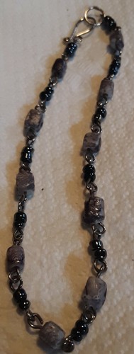 GENUINE HEMATITE & UNIQUE SQUARE LABRADORITE NATURAL STONE BEAD BRACELET - Picture 2 of 6