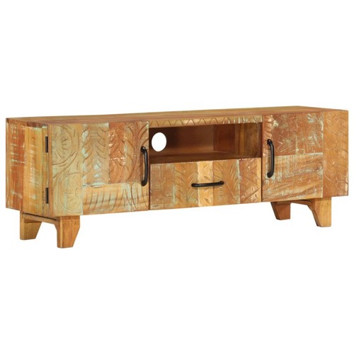 TV Schrank Fernsehtisch Wohnwand Handgeschnitzt 120x30x40 cm Altholz Massiv - Bild 11 von 11