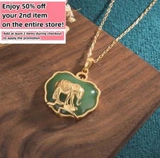 Jade Elephant Pendant Necklace Charm 18K Gold Plated Chain Retro Dainty Gemstone