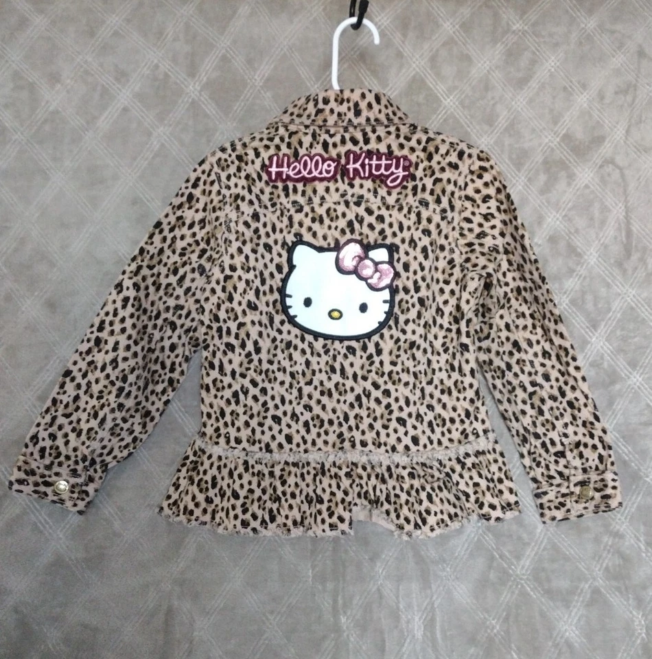Hello Kitty Leopardo Jean Chaqueta NIÑA PEQUEÑO LOTE DE 3 incluye leggings negros sin mangas Foto 3 de 4