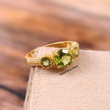 Natural Peridot Ring: Gold Sterling Silver August Birthstone Jewelry