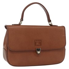 Burberrys Hand Bag Leather Brown Gold Auth ep13546