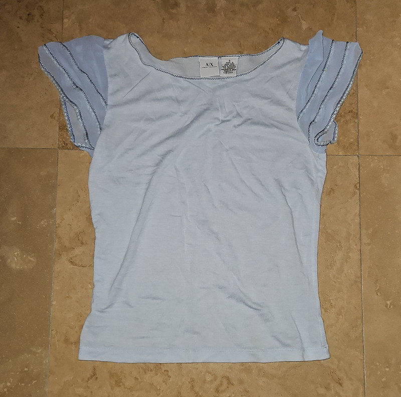 A|X Armani Exchange Women S Blue Solid Scoop Neck Cap Sleeve Jersey T-Shirt