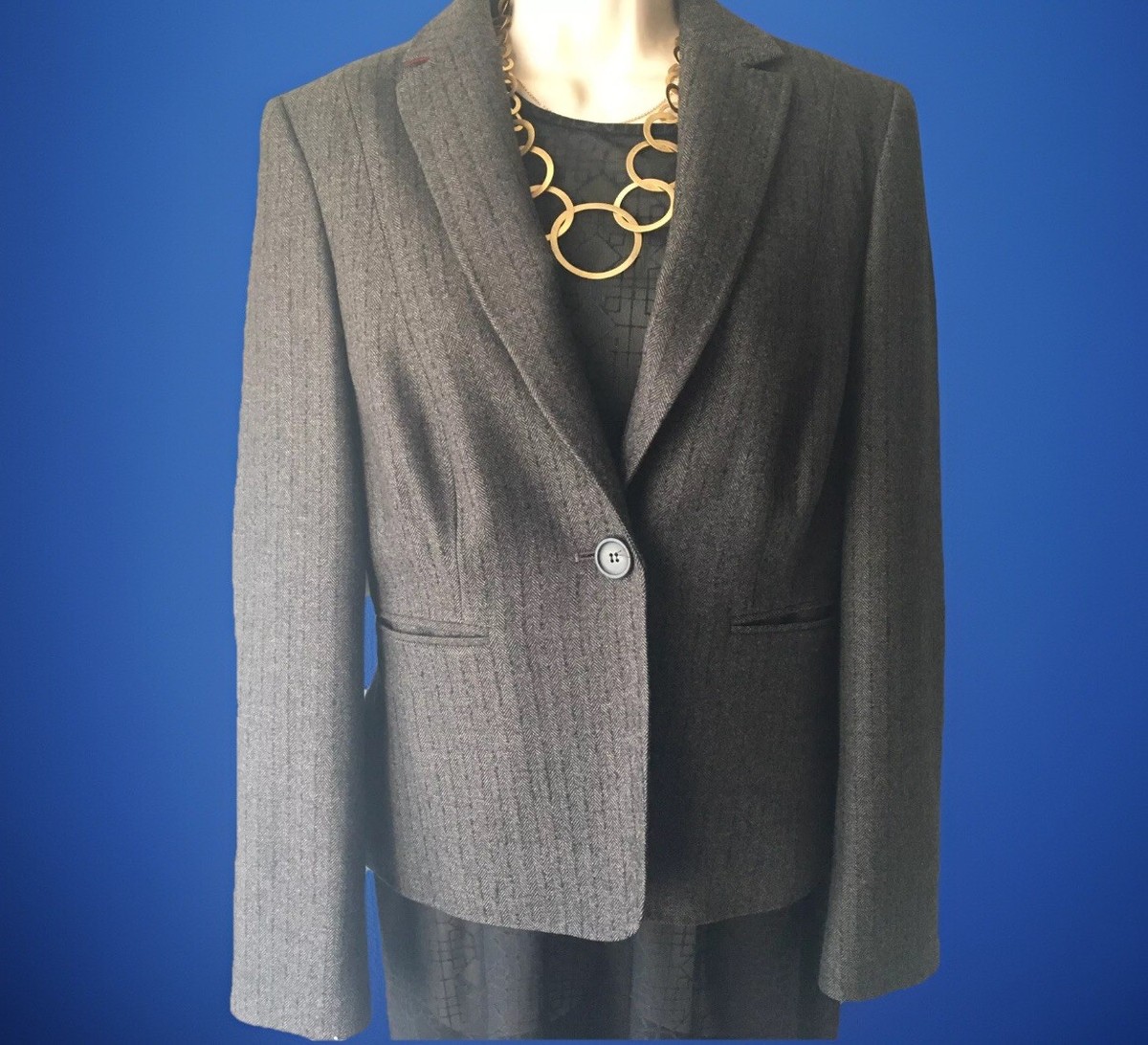 Jigsaw fine herringbone 100% tweed jacket fully UK12 M