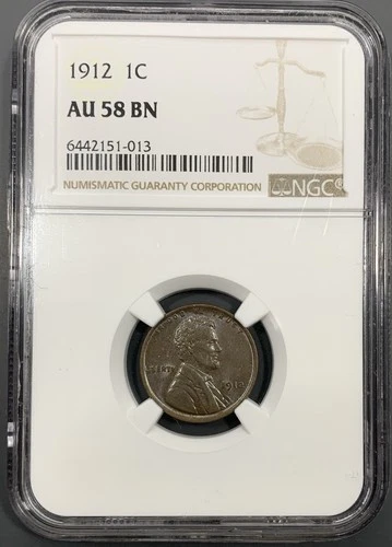 1912 NGC AU58 BN Lincoln Wheat Cent 1c  - Album Toned