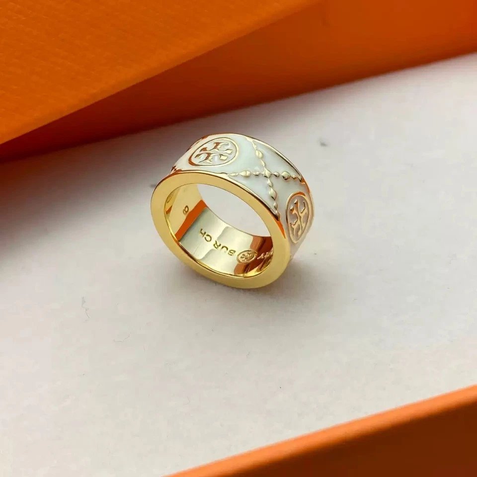 ¡Nuevo! Anillo Tory TB Logo Negro Rosa Blanco y Dorado Talla:6-8 Foto 4 de 4