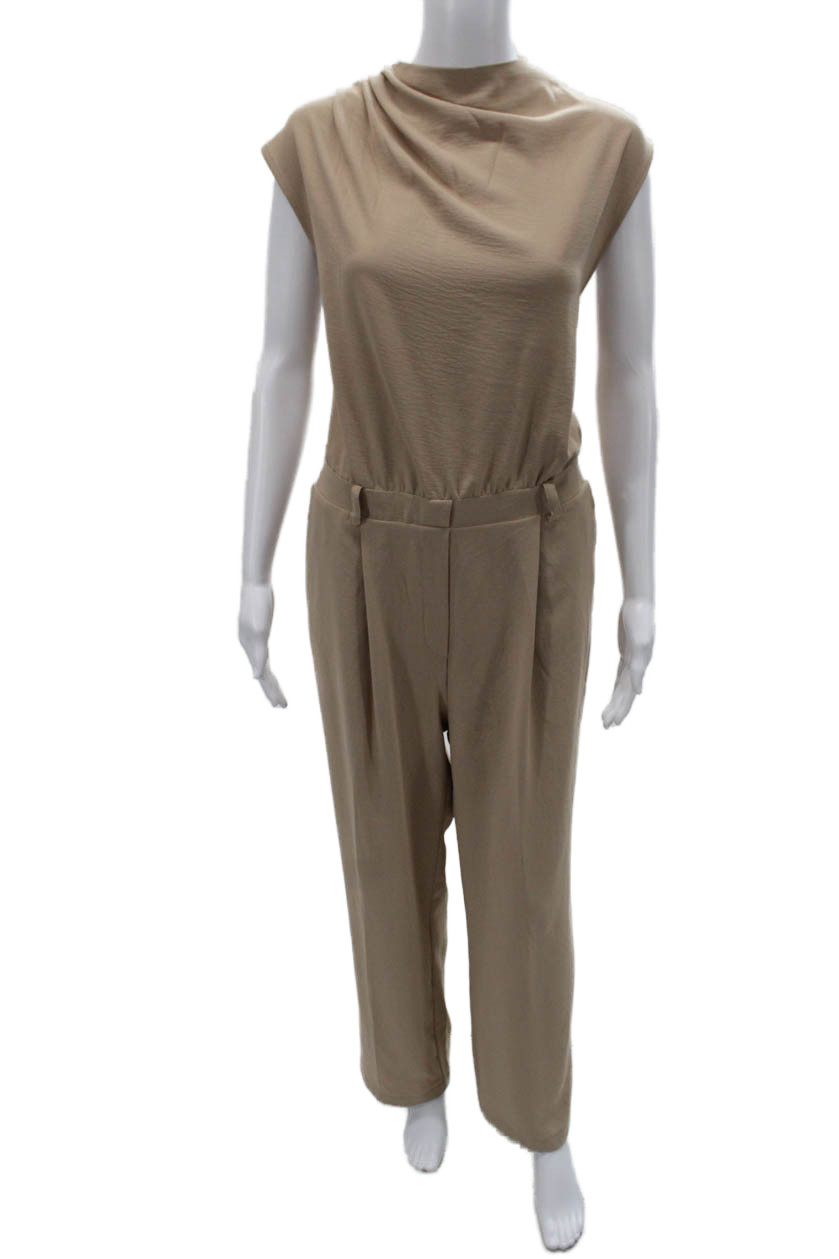 Zara Women Jumpsuit Beige Cowl Neck Sleeveless Polyester Button Size LFree Shipping in US $100+ Orders | $6.95 Orders Below