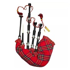 Mens Scottish Bagpipe Rosewood Royal Stewart Tartan Black Finish with Silver Pla