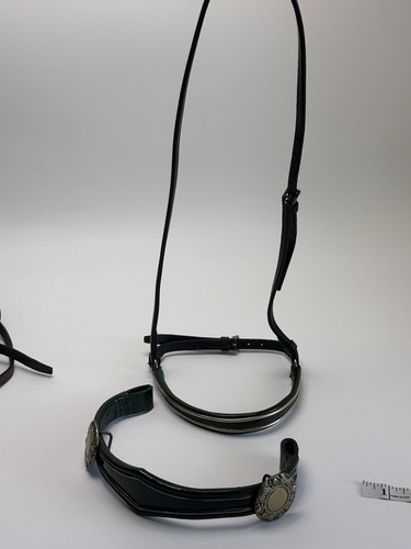 JHL Dark Green Leather Flash Brass Clincher Noseband Pony