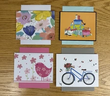 Variety Blank Note Cards 4 Piece Lot 6x4.25 with Envelopes Flowers Bike Shopping