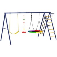 AIYAPLAY 6 in 1 Kids Swing Set with 3 Swings, Climbing Net and Ladder