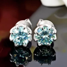 6.00 Ct Blue Diamond Stud Earrings In 14k White Gold – Festive Sparkle Deal