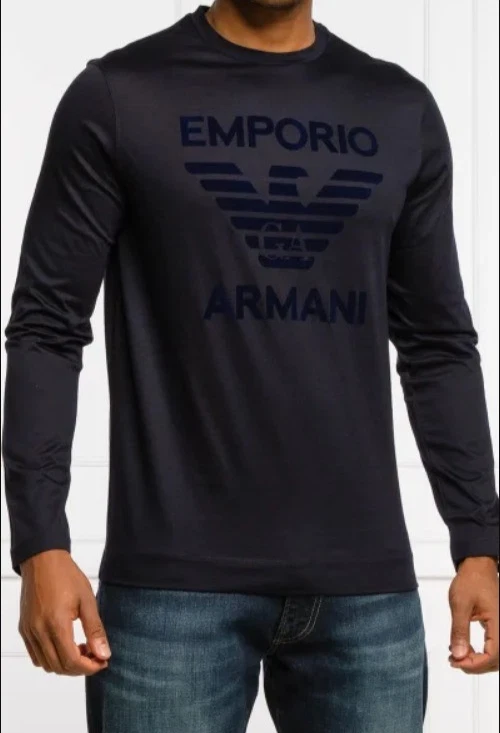 Emporio Armani Black Long sleeve T-shirt velvet print Size: M, L, XL, XXL cotton
